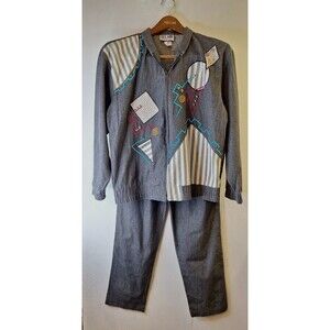 Vtg CITY GIRL SPORT Denim Chambray Track Suit Women's Sz 8/10‎ Retro 90's Sporty
